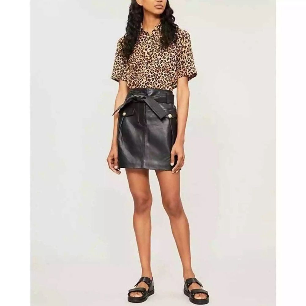 NWOT Maje $495 Jivac Black Leather Skirt w/ Removable Belt, Size FR 36/US 2